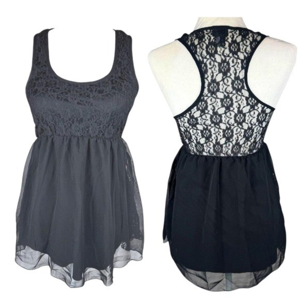 Y2K Daytrip Babydoll Lace Top Womens Size Small Chiffon‎ Peplum Whimsigoth Fairy